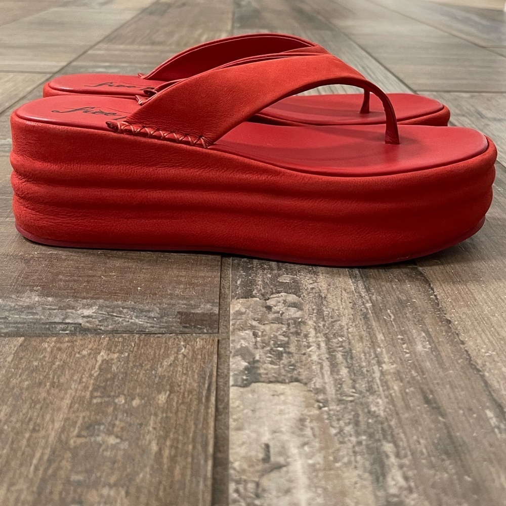 Red Platform Suede Flip Flop Sandals - Women's - Picture 3 of 11